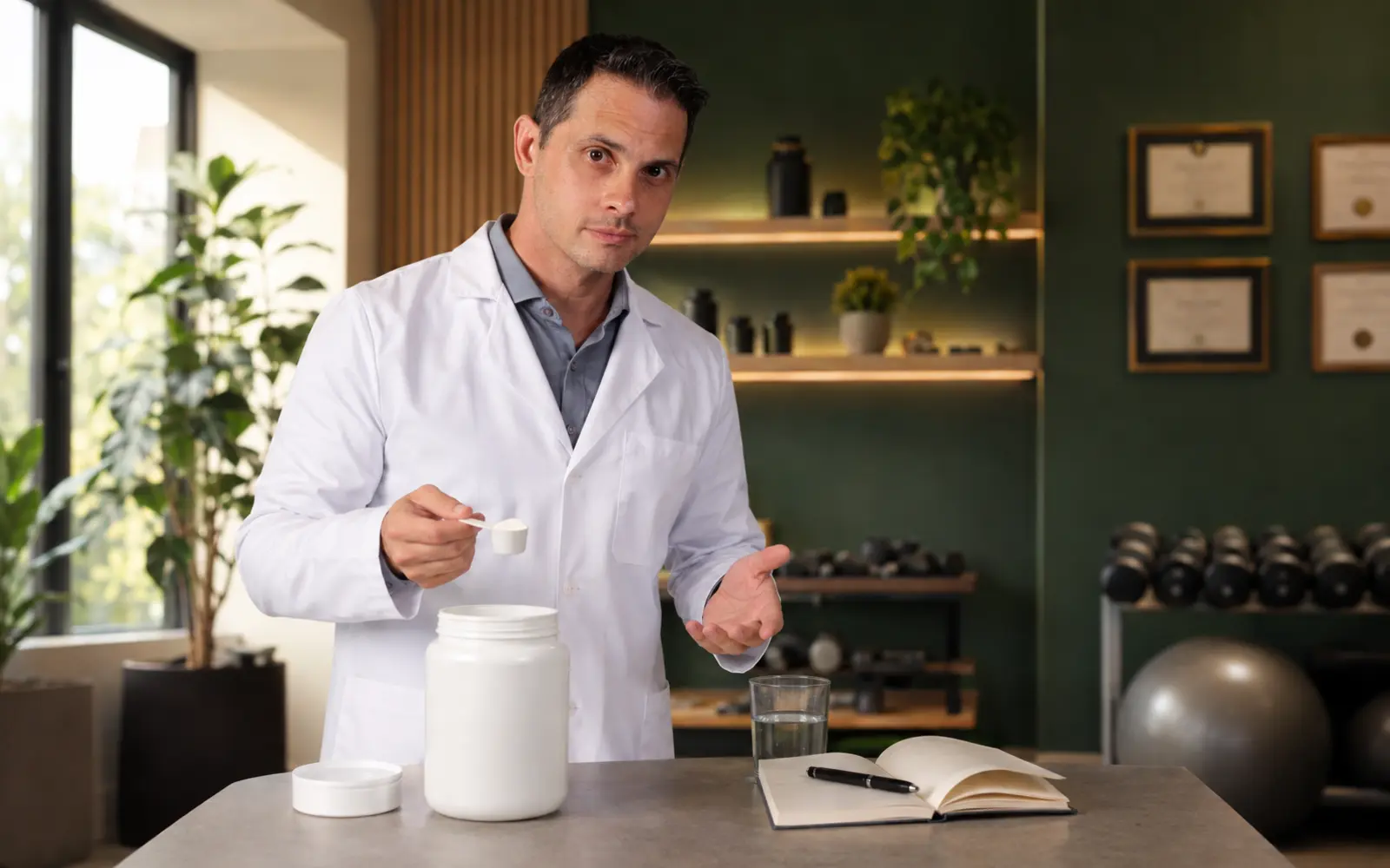 Dr. Ricardo Zanuto explicando creatina monohidratada em ambiente de fisiologia do exercício