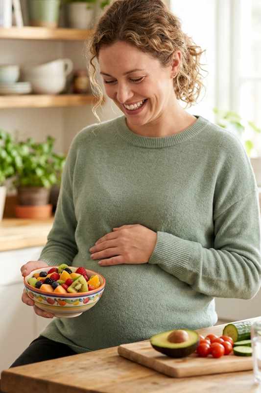 Gestante preparando uma alimentação saudável